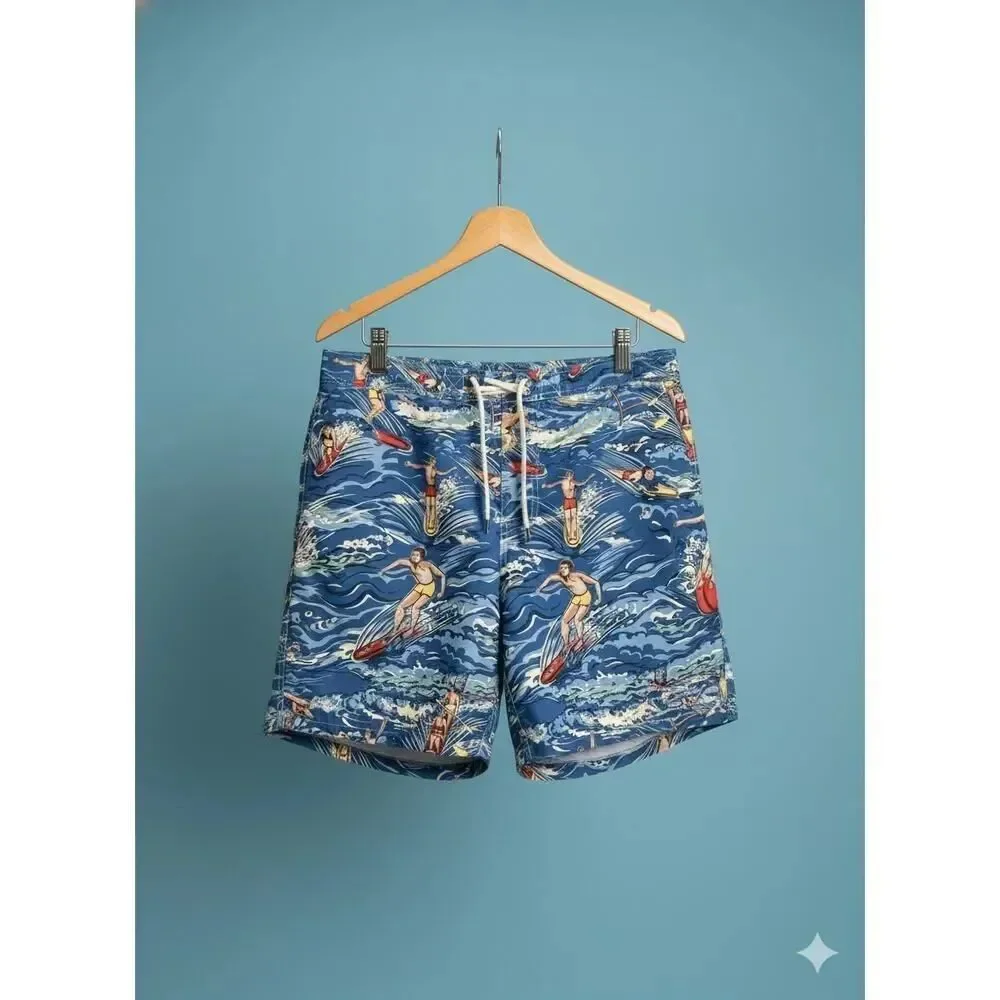 Polo Ralph Lauren Swim Trunks Hawaiian Surf Rowing Theme Surfing Board Shorts L